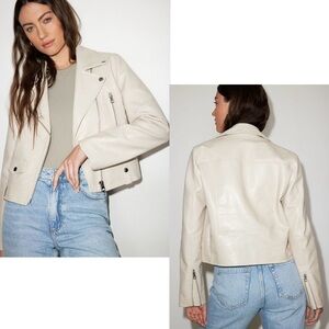 Dynamite Faux Leather Moto Biker Jacket Pleather Vegan “beige pumice stone” Sz M